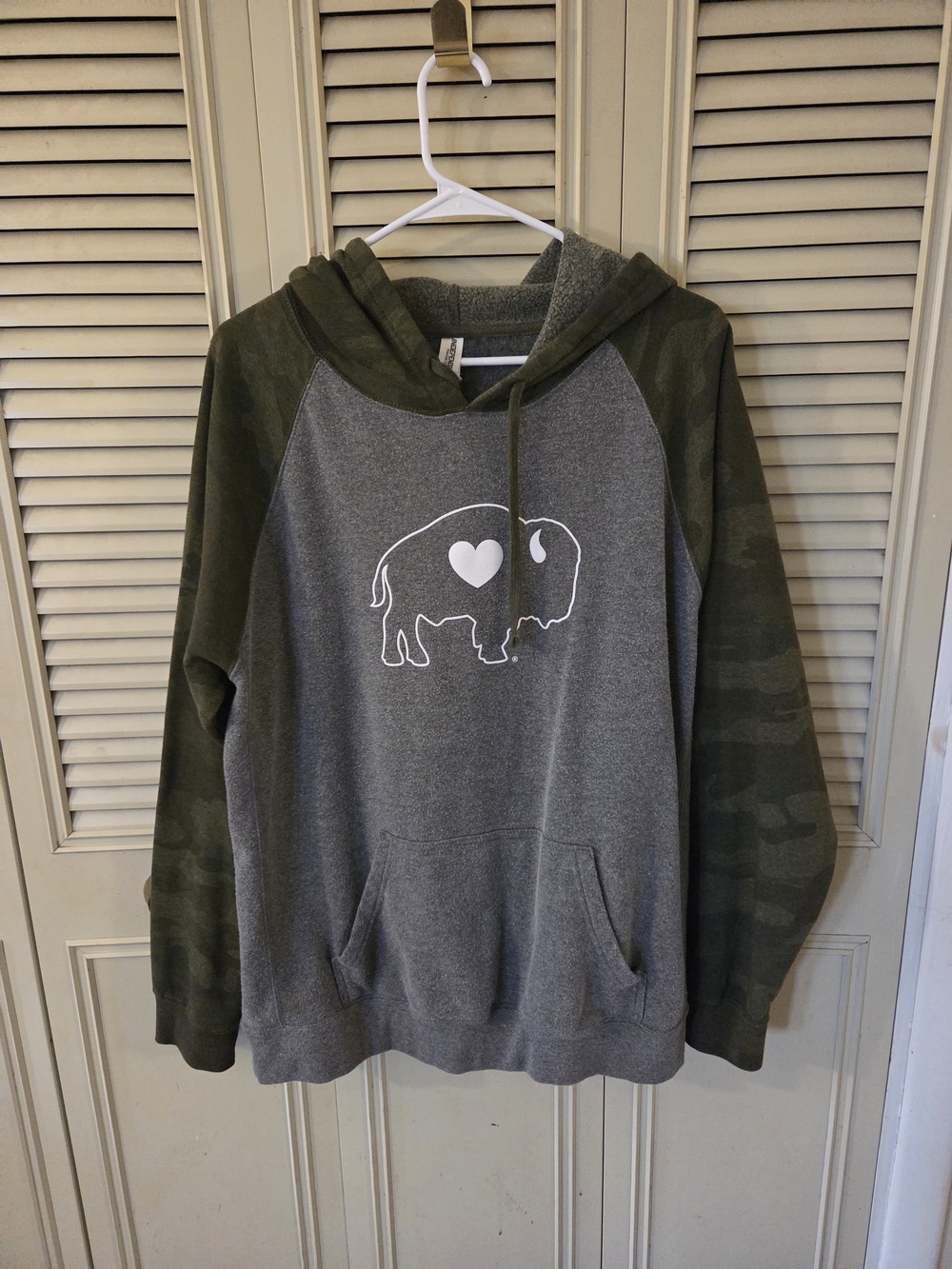 Gray & Olive Camo Buffalo Heart Hoodie Sweatshirt